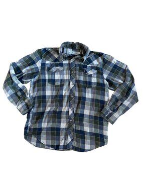 Wind River Shirt Mens Lrg Blue Army Green Plaid Button Up Long Sleeve Pockets